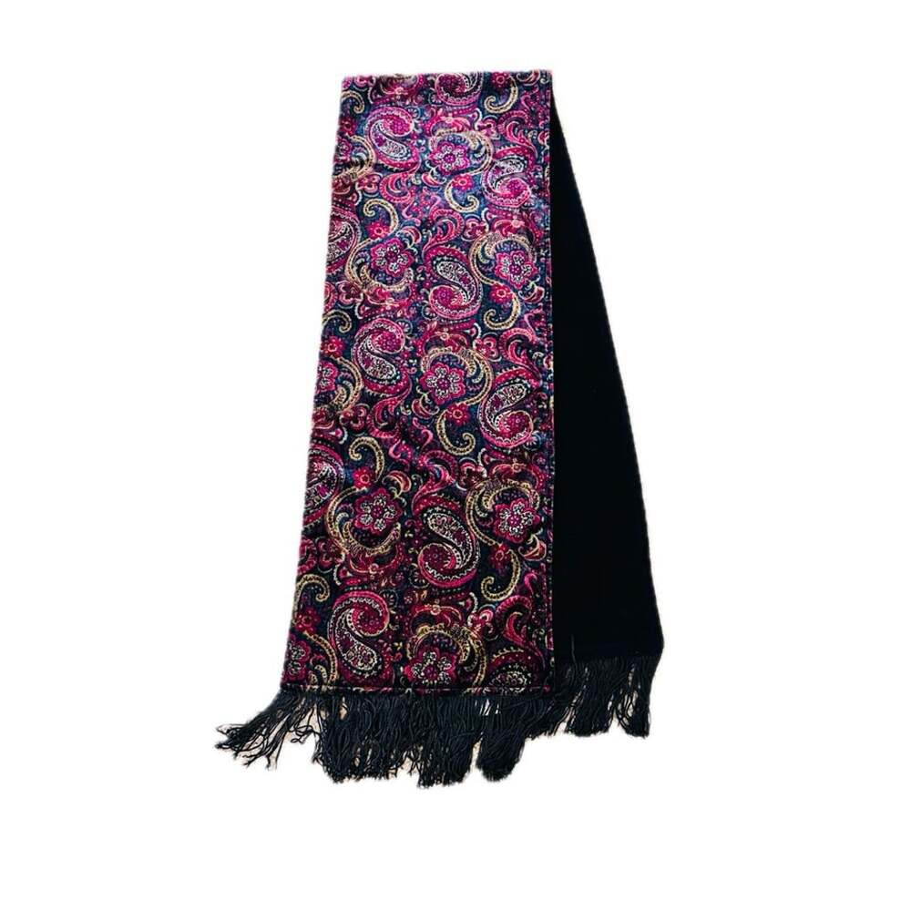 Vintage Velvet Paisley Print Fringe Scarf